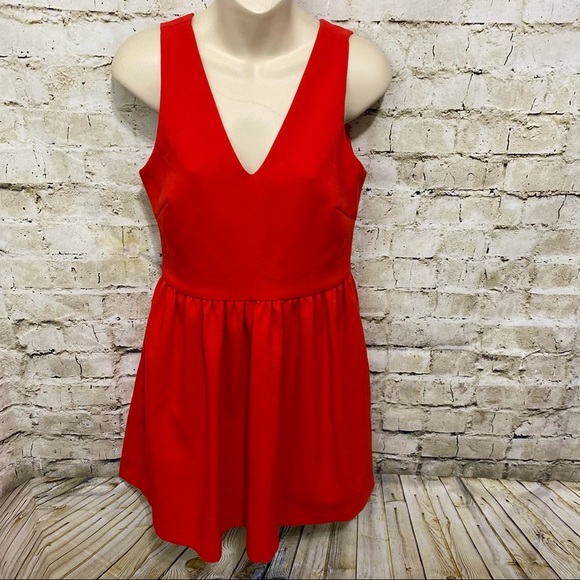 FRNCH Red Deep V Sleeveless Fit And Flare Party Dress - Picture 1 of 5
